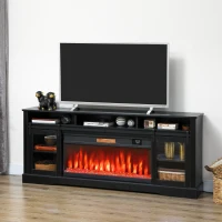 HOMCOM Fireplace TV Stand for TVs Up to 80 Inch, TV Console with Electric Fireplace, Open Storage and Side Cabinets, Black(m-10)
