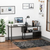 HOMCOM Mobile L-Shaped Rotating Computer Desk with Storage Shelves Moveable Rolling Writing Table Home Office Study Workstation for Home Office, Coffee(m-2)