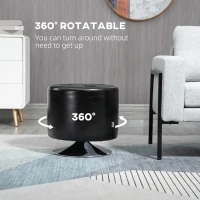 HOMCOM 360° Swivel Foot Stool Round PU Ottoman with Thick Sponge Padding and Solid Steel Base, Black(m-4)