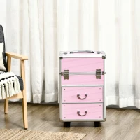 HOMCOM Rolling Makeup Train Case, Large Storage Cosmetic Trolley, Lockable Traveling Cart Trunk with Folding Trays, Swivel Wheels(m-8)