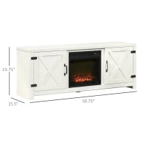 HOMCOM Electric Fireplace TV Stand for TV's up to 60" Flat Screen, Living Room Media Entertainment Console with Doors, Adjustable Storage Shelves, White(m-3)