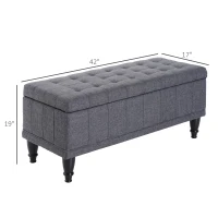 HOMCOM Storage Ottoman, Linen Fabric Button Tufted Storage Bench with Soft Close Lid for Living Room, Entryway or Bedroom, Dark Heather Grey(m-3)