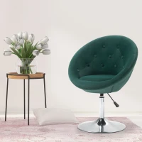 HOMCOM Modern Makeup Vanity Chair Round Tufted Swivel Accent Chair with Chrome Frame Height Adjustable, Green(m-3)