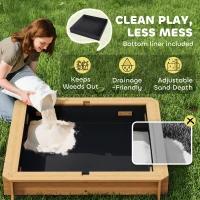 Outsunny Wooden Kids Sandbox with Cover, Children Outdoor Sand Box with Foldable Bench Seats and Adjustable Canopy(m-7)