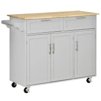 HOMCOM Mobile Kitchen Island with Storage, Kitchen Cart with Wood Top, Storage Drawers, 3-door Cabinets, Adjustable Shelves and Towel Rack, Gray(m-1)