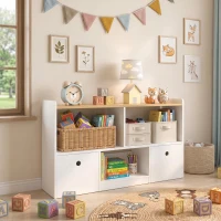 Qaba Toy Storage Organizer, Toy Organizers and Storage with 2 Movable Drawers and 3 Cubbies for Playroom, Nursery, White(m-8)