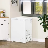 HOMCOM Compact Chest Freezer 3.5 Cubic Feet with Removable Basket, Mini Deep Freezer with Single Door 7 Temperature Setting, Drain Hole for Apartment, Kitchen, or Home Office, White(m-10)