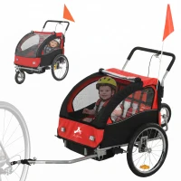 Aosom 2-Seat Elite 360 Swivel Bike Trailer for Kids Bicycle Cargo Trailer with Water-Resistant Windows, Black and Red(m-11)
