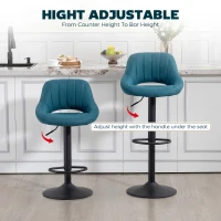 HOMCOM Bar Stools Set of 2, Swivel Bar Height Barstools Chairs with Adjustable Height, Round Heavy Metal Base, and Footrest, Blue(m-5)