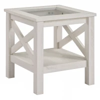 HOMCOM Coffee Table with Tempered Glass Tabletop, Living Room Table with Wood Frame and Underneath Storage Shelf, White Oak(m-1)