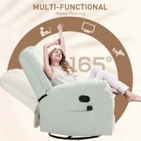 HOMCOM 8-Point Vibration Massage Recliner Chair, PU Leather Manual Reclining Sofa, Swivel Nursery Rocking Chair with Remote Control, Side Pockets, for Living Room, Cream White(m-6)