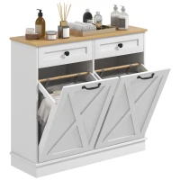 HOMCOM Tilt Out Laundry Hamper Cabinet, Bathroom Storage Cabinet with 2 Removable Baskets and 2 Drawers, White(m-11)