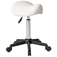 HOMCOM Saddle Stool, Adjustable Rolling Stool, White(m-9)