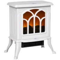 HOMCOM Electric Fireplace Heater, Freestanding Fireplace Stove with Realistic Logs and Flame Effect, 750W/1500W, White(m-1)