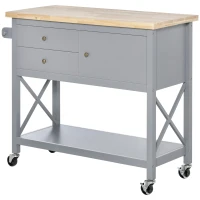 HOMCOM Rolling Kitchen Island Cart, Utility Trolley Cart with 2 Drawers, Towel Rack, Gray(m-11)