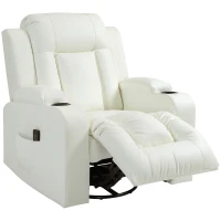 HOMCOM Swivel Massage Recliner Chair Rocker, Overstuffed Manual Reclining Sofa, PU Leather Rocking Chair with Side Pockets, Cup Holders, for Living Room, Nursery, Cream White(m-2)