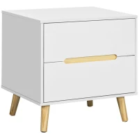 HOMCOM Nightstand, Bedside Table with 2 Drawers, Modern Side End Table with Solid Wood Legs for Bedroom, White(m-2)