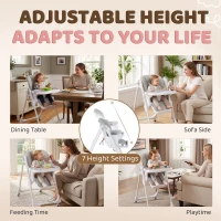 Qaba High Chair with Wheels, Double Tray, Foldable Baby Seat with Adjustable Seat Height, Backrest, Footrest and Tray, Grey(m-6)