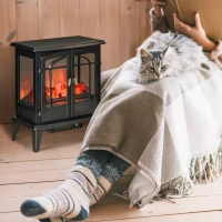 HOMCOM Electric Fireplace Heater, Freestanding Fireplace Stove with Realistic LED Log Flames and Overheating Safety Protection, 1400W, Black(m-2)