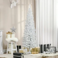 HOMCOM 6ft Unlit Pencil Artificial Christmas Tree with Realistic Branches and 390 Tips, Plastic Base, White(m-10)