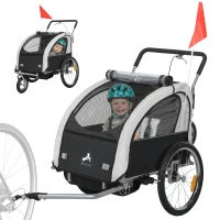 Aosom 2-Seat Elite 360 Swivel Bike Trailer for Kids Bicycle Cargo Trailer with Water-Resistant Windows, Black and White(m-11)