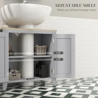kleankin Bathroom Vanities, Pedestal Sink Cabinet with U-Shaped Cut-out and Adjustable Shelf, Gray(m-6)