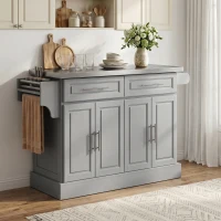 HOMCOM Rolling Kitchen Island Cart with 47" Stainless Steel Top, Portable Island Table for Kitchen with Wheels, Adjustable Shelves, 2 Drawers, Spice, Knife and Towel Rack, Gray(m-10)