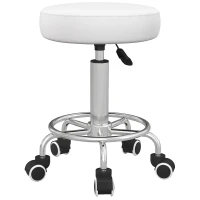 Vinsetto Salon Stool with Adjustable Height, PU Leather Barber Rolling Massage Tattoo Chair for Bar Beauty SPA, White(m-9)