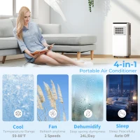 HOMCOM 8000 BTU Portable 4-in-1 Air Conditioner with Cool, Dehumidifier, Fan, Sleep, WiFi Voice Remote Control, White(m-5)