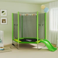 Qaba 85" Trampoline for Kids with Safety Enclosure, Toddler Trampoline with Slide Ladder for Ages 3-6 , Green(m-8)
