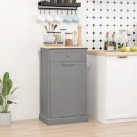HOMCOM 10 Gallon Tilt Out Trash Cabinet, Wooden Hidden Trash Can with Storage Drawer for Kitchen, Laundry Hamper Cabinet for Bathroom, Gray(m-10)