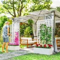 Outsunny Galvanized Raised Garden Bed Planter Box with Trellis for Climbing Plants, Vegetable, Vines, 35" x 16" x 70", White(m-8)