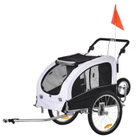 Aosom Elite II Dog Bike Trailer 2-In-1 Pet Stroller Cart Bicycle Wagon Cargo Carrier Attachment for Travel with Suspension and Storage Pockets, White(m-11)