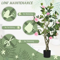 HOMCOM Set of 2 Decorative Artificial Plants, Camellia Flowers in Pots, Fakes Plant for Home Indoor Decor, 39 inch, Pink(m-6)