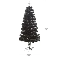 HOMCOM 5ft Prelit Artificial Christmas Tree with LED Lights, Multicolored Fiber Optics and Realistic Branch Tips, Black(m-3)