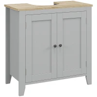 kleankin Bathroom Vanities, Pedestal Sink Cabinet with U-Shaped Cut-out and Adjustable Shelf, Gray(m-11)