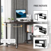 HOMCOM Mobile L-Shaped Rotating Computer Desk with Storage Shelves Moveable Rolling Writing Table Home Office Study Workstation for Home Office, Coffee(m-7)