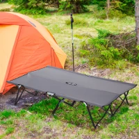 Outsunny 76" Two Person Folding Camping Cot Outdoor Portable Double Cot Wide Military Sleeping Bed w/ Carrying Bag Grey(m-8)