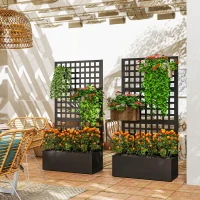 Outsunny Galvanized Raised Garden Bed Planter Box with Trellis for Climbing Plants, Vegetable, Vines, 35" x 16" x 70", Black(m-10)