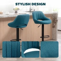 HOMCOM Bar Stools Set of 2, Swivel Bar Height Barstools Chairs with Adjustable Height, Round Heavy Metal Base, and Footrest, Blue(m-7)