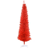HOMCOM 7ft Unlit Pencil Artificial Christmas Tree with Realistic Branches and 499 Tips, Plastic Base, Red(m-1)