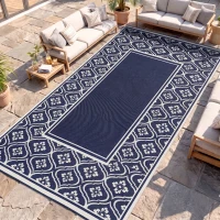 Outsunny 9' x 18' Outdoor RV Rug, Reversible Patio Floor Mat with Carry Bag, Gourd Border, Blue and White(m-1)