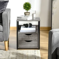 HOMCOM Industrial End Table with 2 Drawers and Open Shelf, Side Table for Living Room, Gray(m-10)