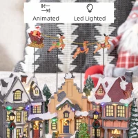 HOMCOM Christmas Village, Santa & Deer Skating Pond Animated Winter Wonderland Set with Multicolored LED Light, Battery Operated Christmas Decoration(m-7)