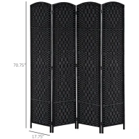 HOMCOM Room Divider 4 Panel, 6FT Tall Folding Privacy Screen, Freestanding Hand-Woven Partition for Room Separation with 360° Hinges, Paper Rope Diamond Weave, Black(m-3)