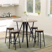 HOMCOM Industrial Bar Table and Chairs Set of 5, Round Dining Table & 4 Stools with Swivel Seat for Pub, Kitchen, Light Brown(m-2)