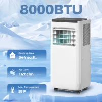 HOMCOM 8000 BTU Portable 4-in-1 Air Conditioner with Cool, Dehumidifier, Fan, Sleep, WiFi Voice Remote Control, White(m-4)