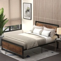 HOMCOM Full Bed Frame with Headboard & Footboard, Strong Metal Slat Support Bed Frame w/ Underbed Storage Space, No Box Spring Needed, 56.75''x76.75''x40.5''(m-2)