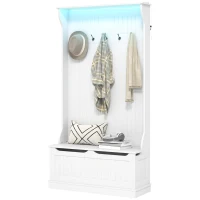 HOMCOM 3-In-1 Entryway Bench with LED Lights and Coat Rack, Hall Tree with Bench and Shoe Storage, 5 Hooks for Hallway White(m-1)