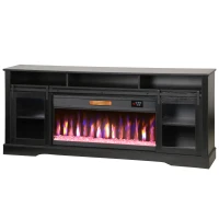 HOMCOM Fireplace TV Stand for TVs Up to 80 Inch, TV Console with Electric Fireplace, Open Storage and Side Cabinets, Black(m-1)